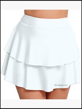 High Waisted Double Ruffle Swim Skirt with Shorts Tummy Control Swim Bottoms